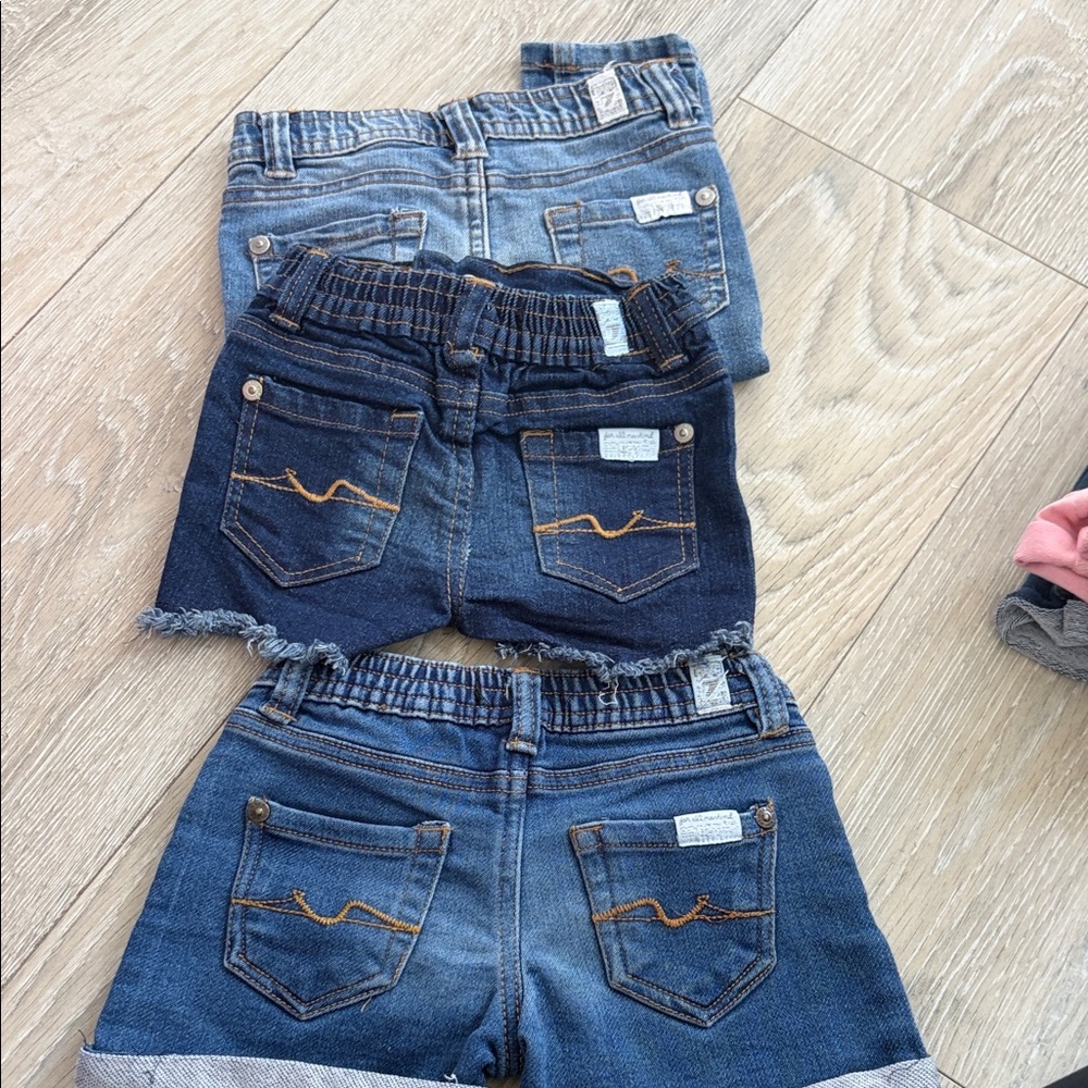 7 For All Mankind Kids Blue Denim Shorts Trio